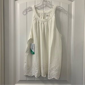 NWT Land’s End Women’s White Eyelet Cotton Halter Top Size L